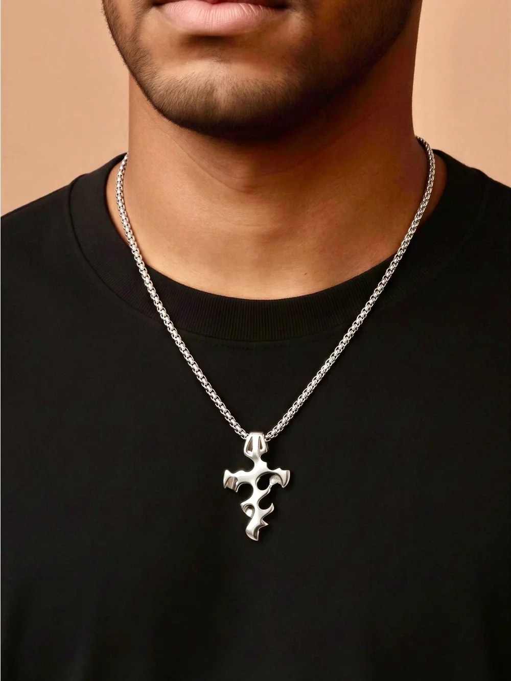 Fashion Jewelry Silver Gothic Flame Cross Necklace